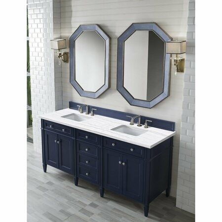 James Martin Vanities Brittany 72in Double Vanity, Victory Blue w/ 3 CM Arctic Fall Solid Surface Top 650-V72-VBL-3AF